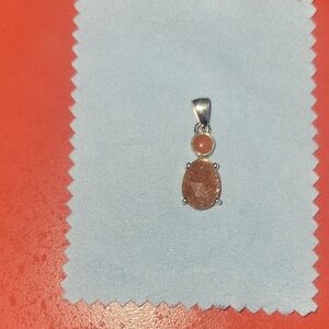 Stamped 925 Faceted Sunstone & Carnelian Pendant